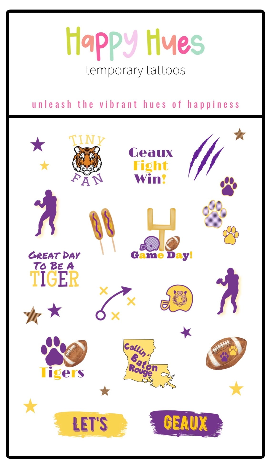 Tiger Game Day Temporary Tattoos