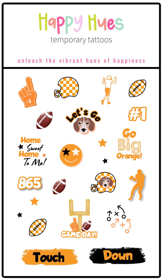 Big Orange School Spirit Temporary Tattoos