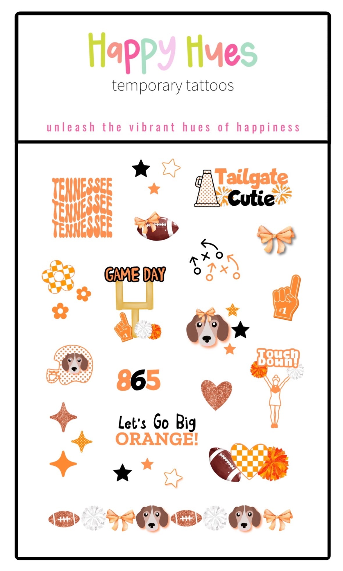 Cheer Big Orange School Spirit Temporary Tattoos