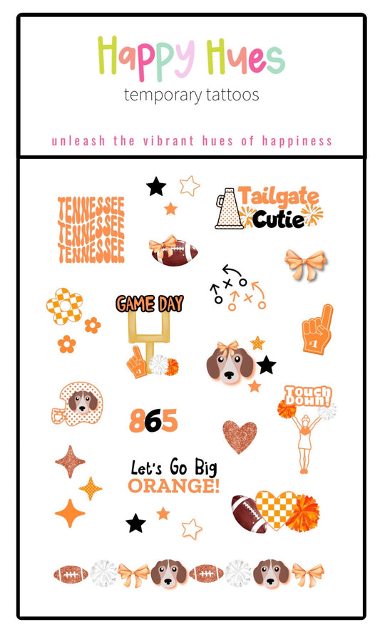 Cheer Big Orange School Spirit Temporary Tattoos