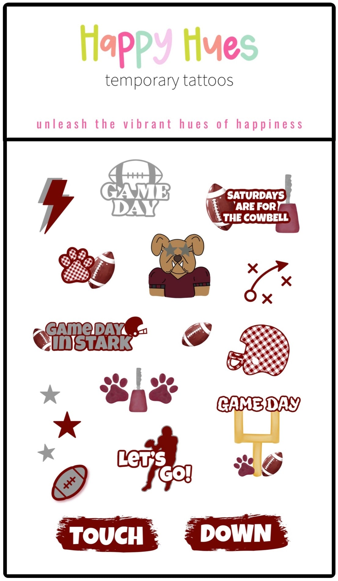 Bulldog School Spirit Temporary Tattoo