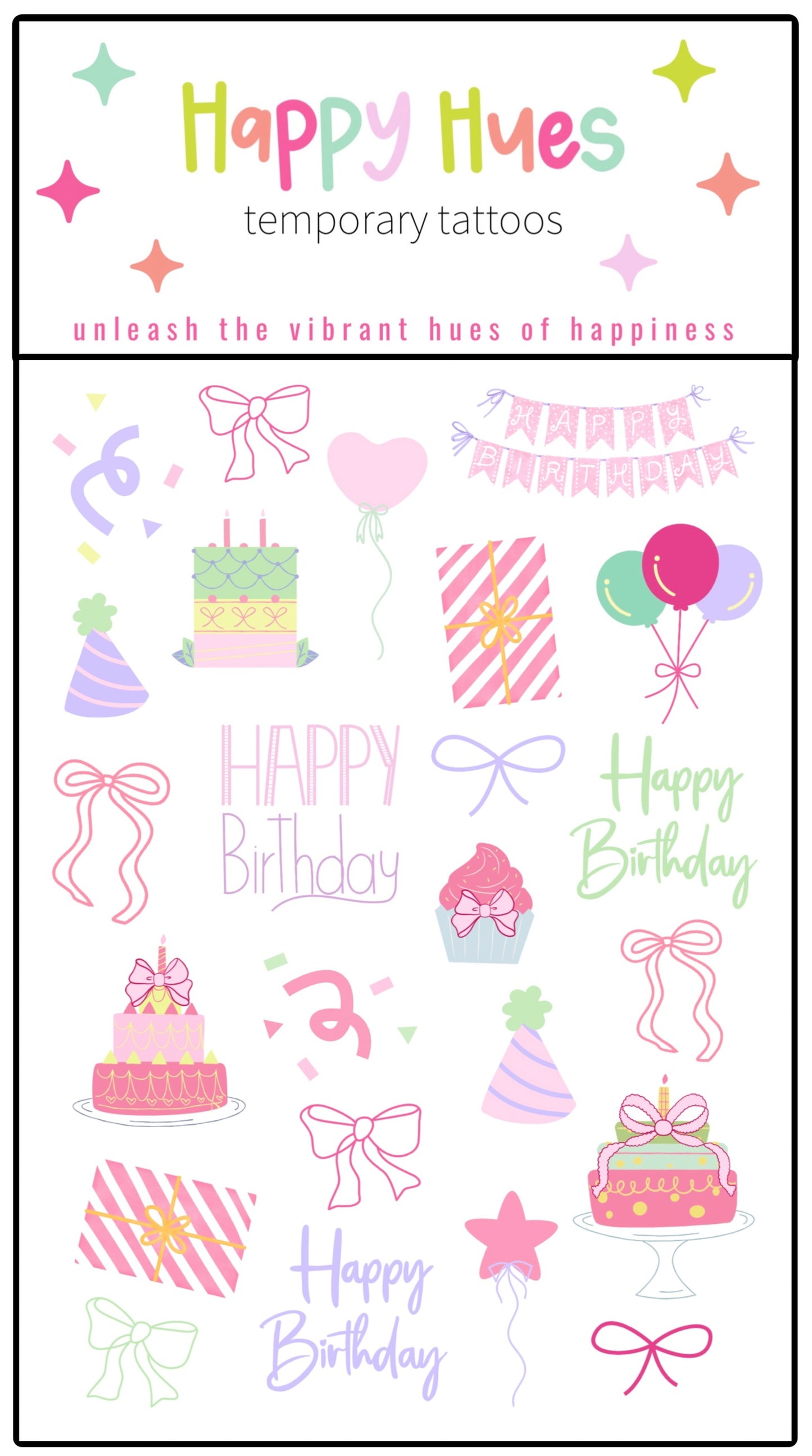 Bow Happy Birthday Temporary Tattoos