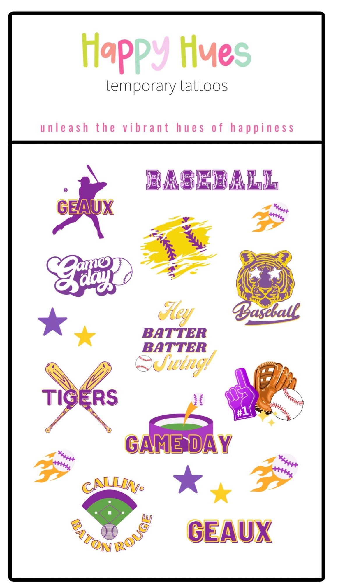 Boy Tiger Baseball Temporary Tattoos