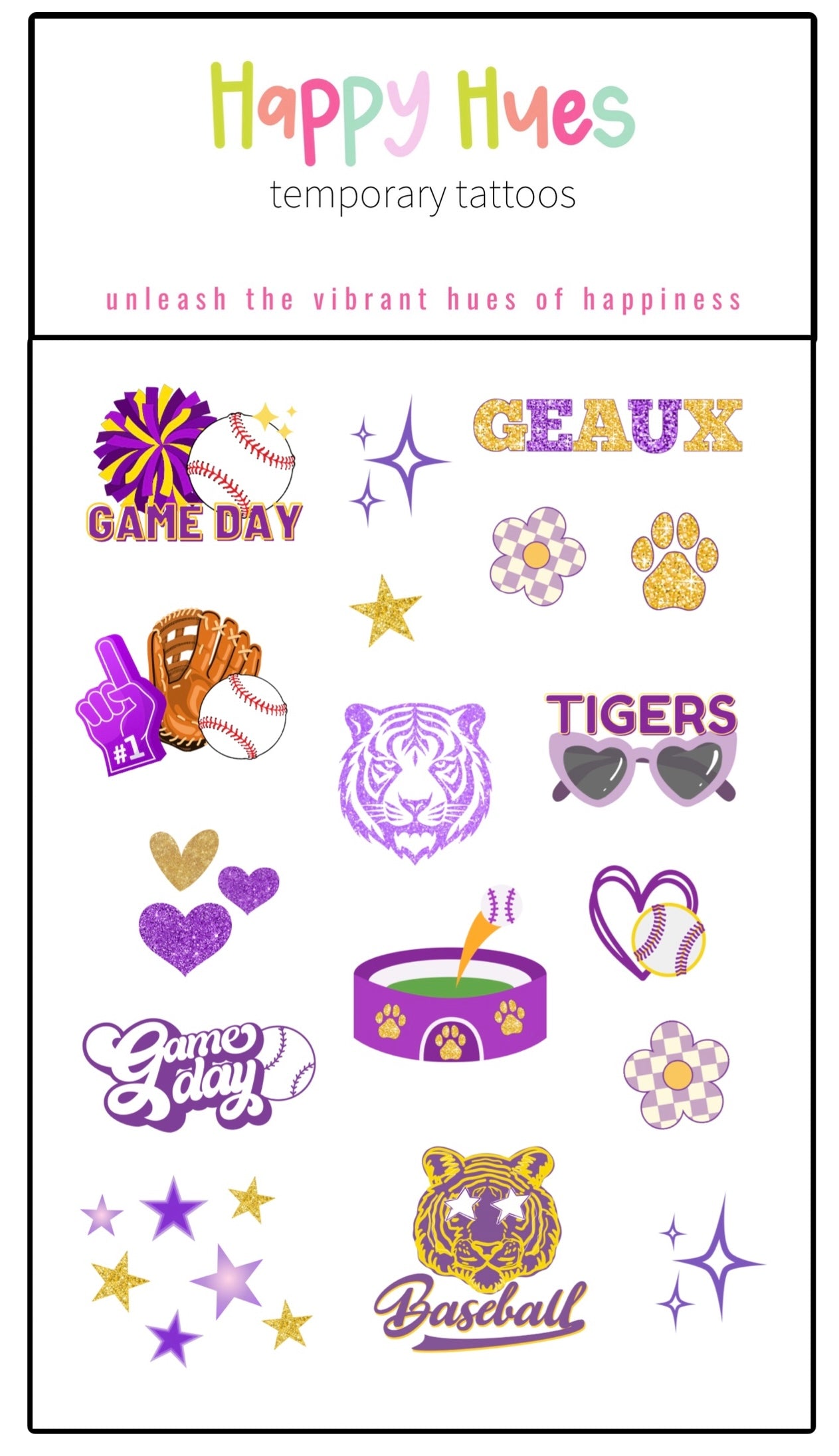 Girl Tiger Baseball Temporary Tattoos