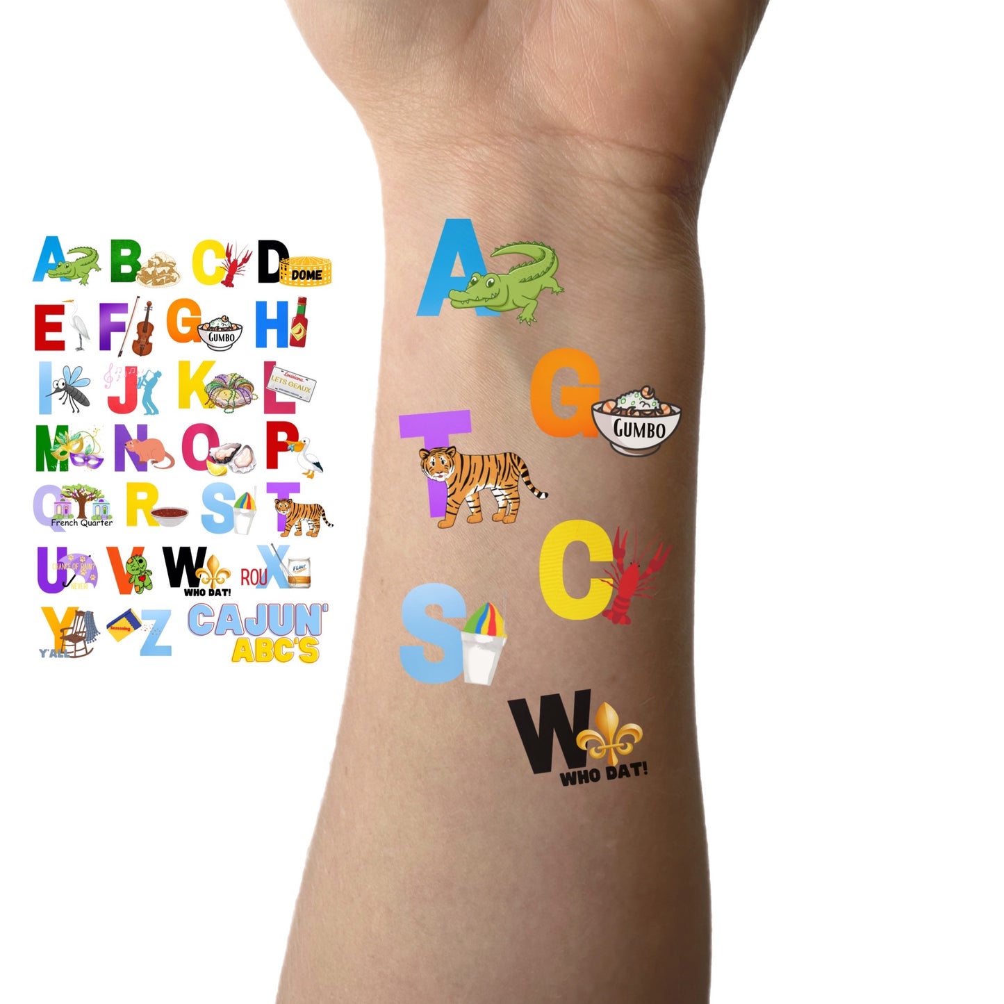 Cajun ABC’s Temporary Tattoos