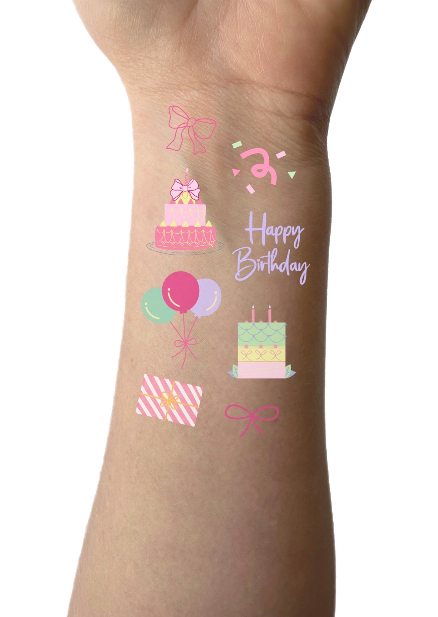 Bow Happy Birthday Temporary Tattoos